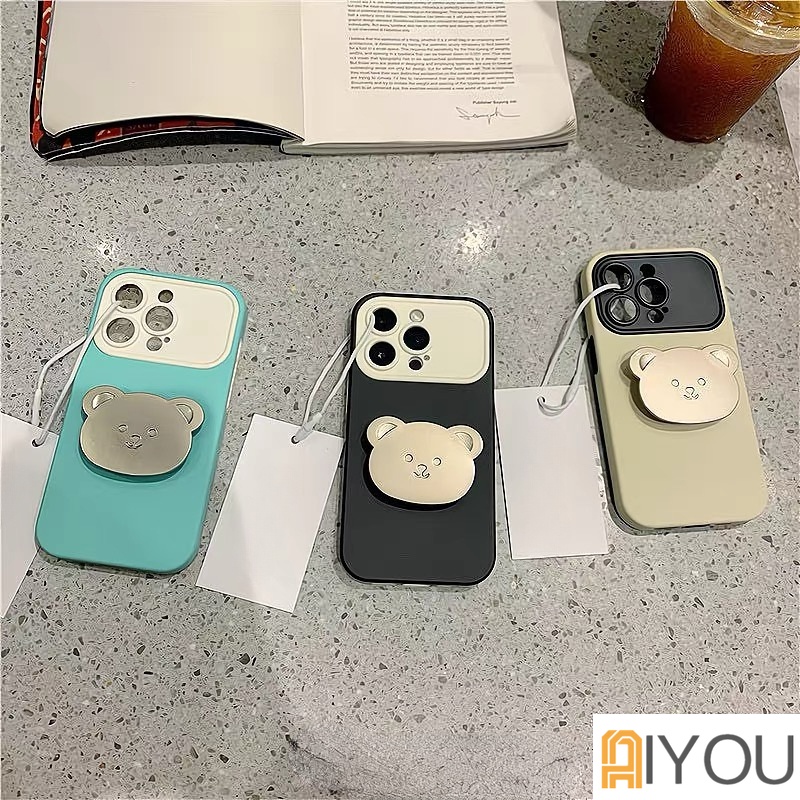 Ốp Điện Thoại Silicon Hình Gấu 3d Màu Tương Phản Có Giá Đỡ Cho iphone 14 13 11 12 pro max x xr xs plus