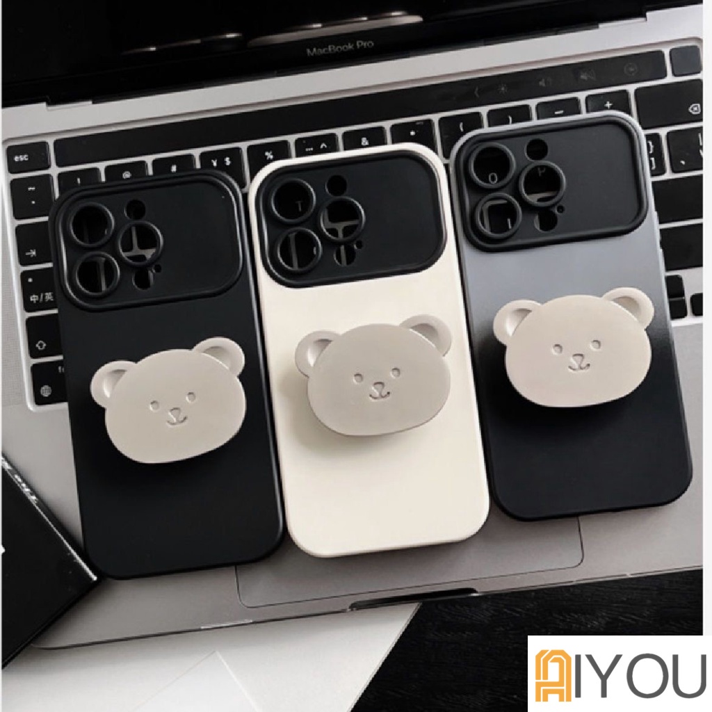 Ốp Điện Thoại Silicon Hình Gấu 3d Màu Tương Phản Có Giá Đỡ Cho iphone 14 13 11 12 pro max x xr xs plus