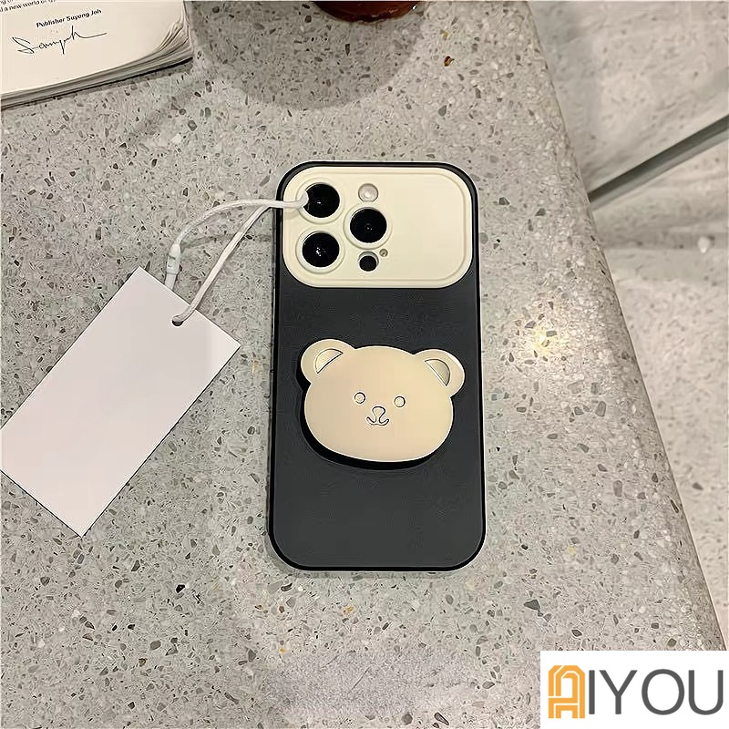 Ốp Điện Thoại Silicon Hình Gấu 3d Màu Tương Phản Có Giá Đỡ Cho iphone 14 13 11 12 pro max x xr xs plus