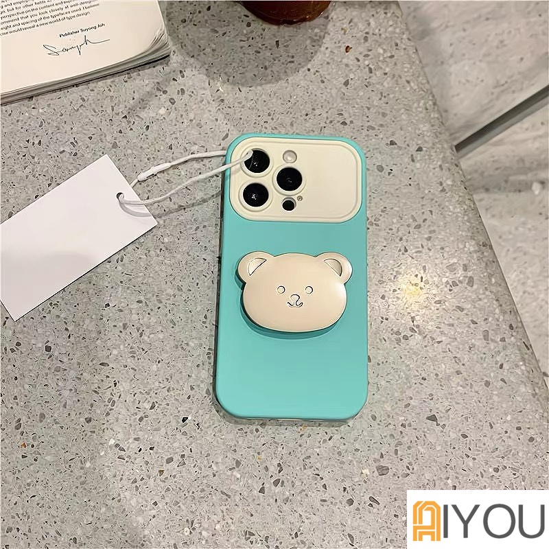 Ốp Điện Thoại Silicon Hình Gấu 3d Màu Tương Phản Có Giá Đỡ Cho iphone 14 13 11 12 pro max x xr xs plus