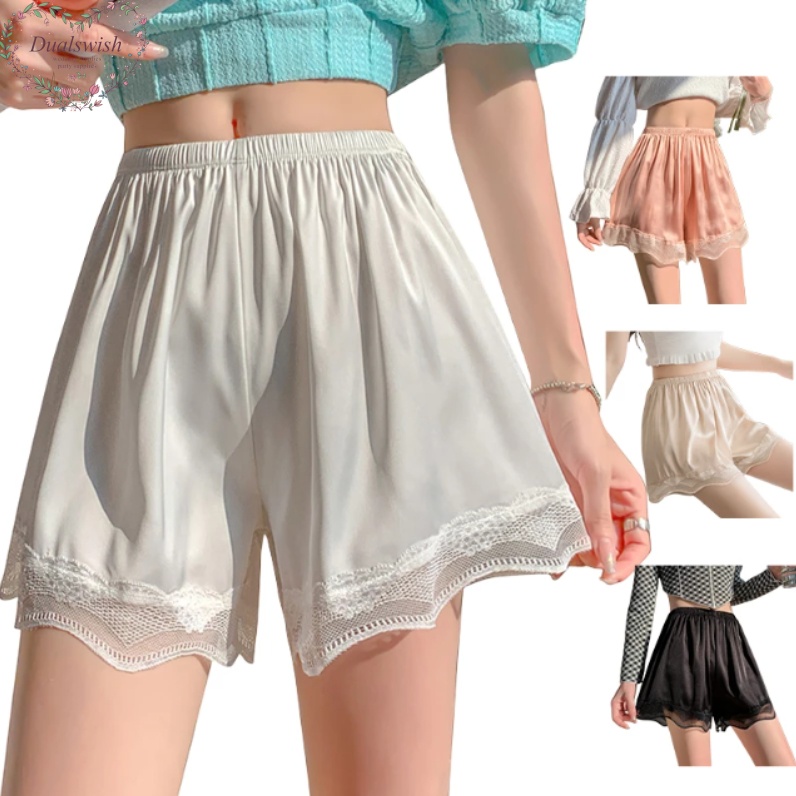 Quần Short Legging Vải Lụa Mát Phối Ren Quyến Rũ Thời Trang Mùa Hè