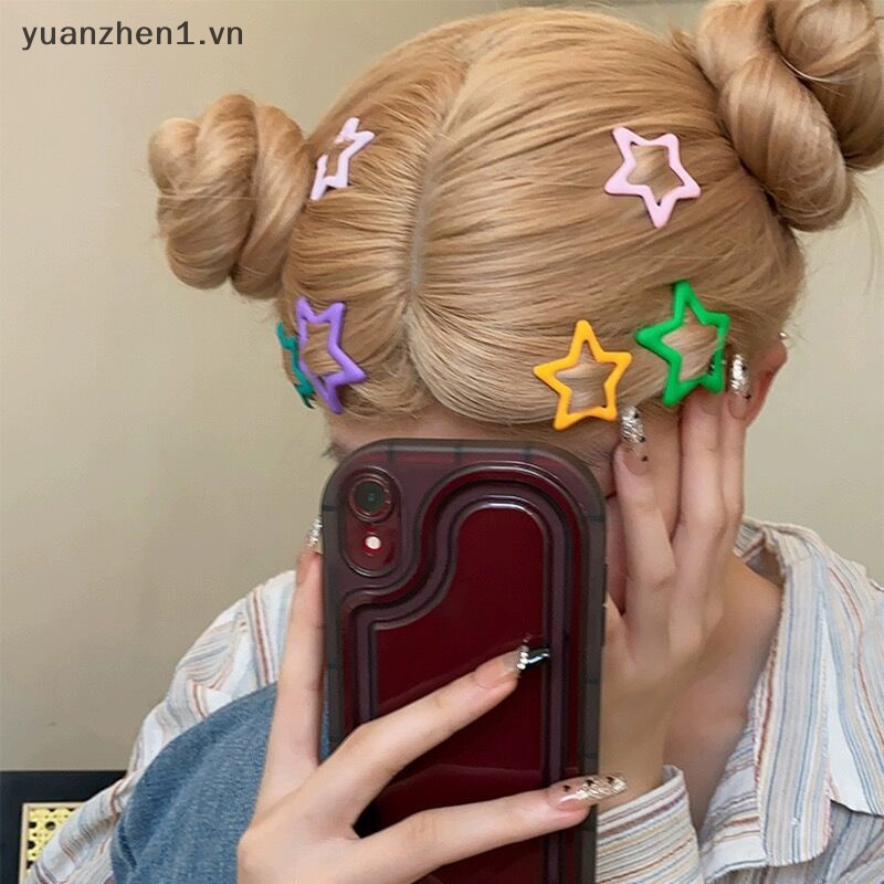 Set 3 / 4 Kẹp Tóc Hình Ngôi Sao Nhiều Màu Sắc Bằng Kim Loại Dễ Thương Cho Nữ vn