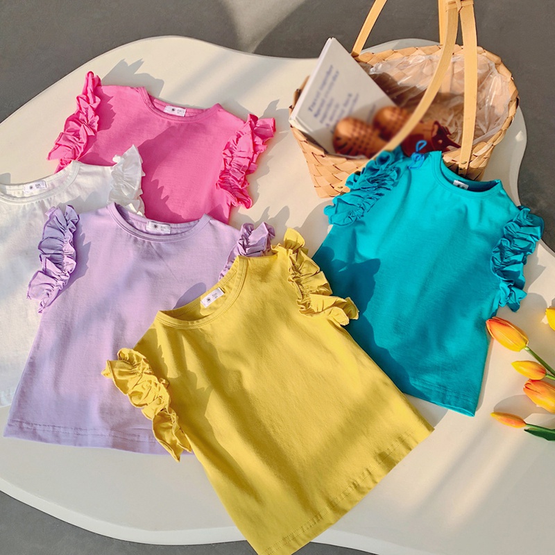 Áo Thun Tay Ngắn Cổ Tròn Màu Trơn Phong Cách Hàn Quốc Dễ Thương Thời Trang Mùa Hè Cho Nữ