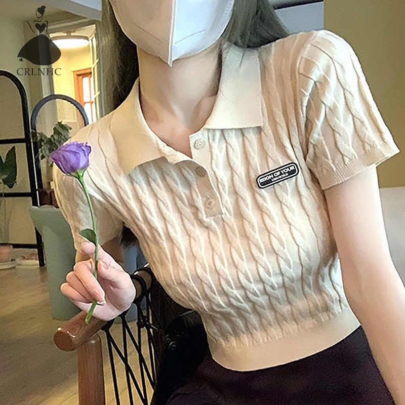 Áo Croptop Dệt Kim Tay Ngắn Dáng Ôm Phong Cách Hàn Quốc Thời Trang Mùa Hè Cho Nữ vn