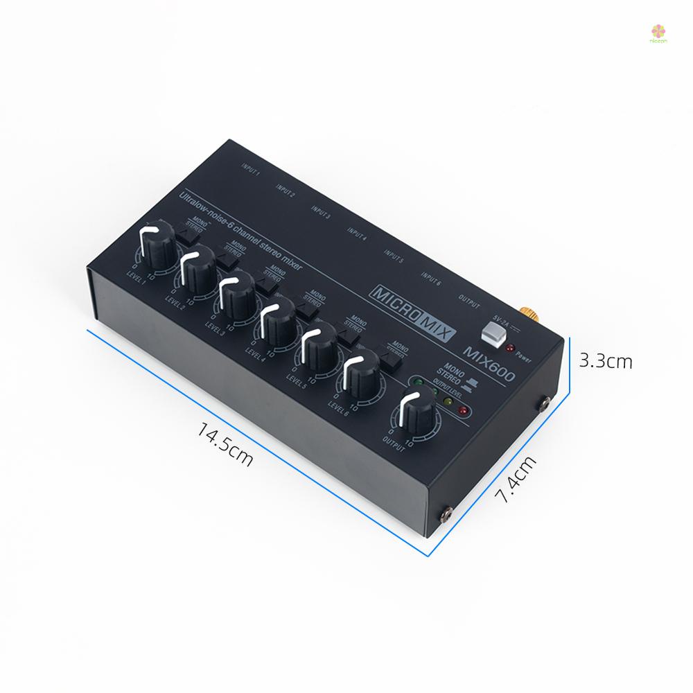 Nicephoto Máy Trộn Âm Thanh Nổi mini Tiếng Ồn Thấp 6 Kênh Cho Đàn Guitar bass / Bàn Phím Sân Khấu