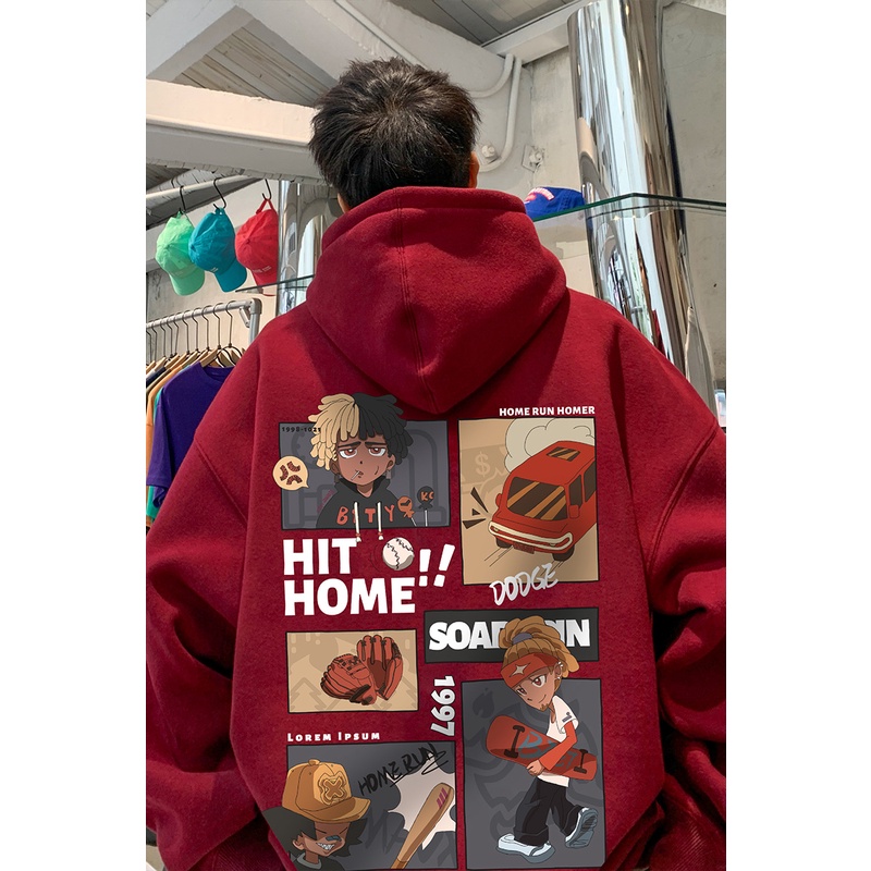 IFNICEFUTURE  Áo hoodie Dáng Rộng In Họa Tiết Hoạt Hình Phong Cách hong kong Cho Nam