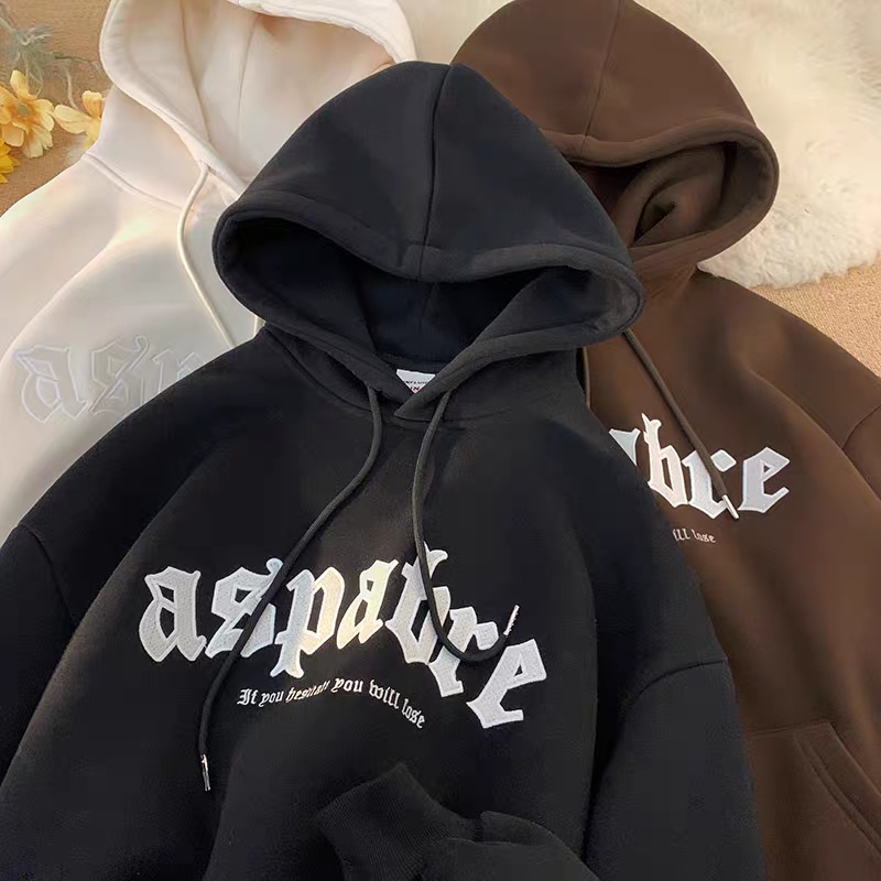 Áo hoodie Nhung Dày Dài Tay In Chữ gothic Thời Trang Cho Nam