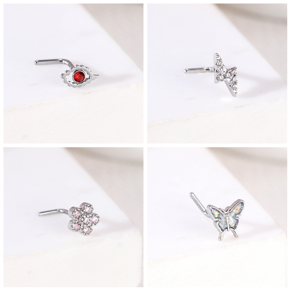 1 Khuyên Mũi Thép Không Gỉ Hình Chữ l Đính Đá zircon