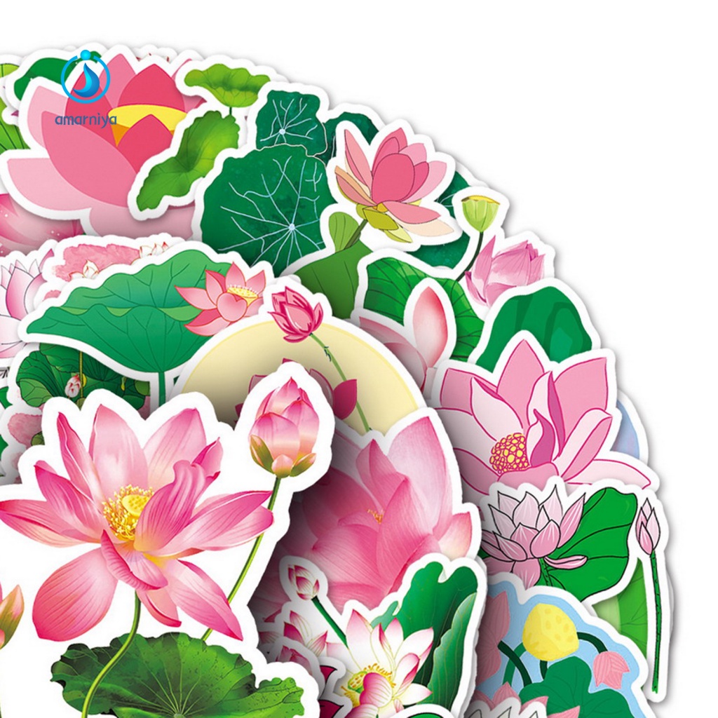 Bộ 50 sticker Dán Hình Hoa Sen Không Phai Màu