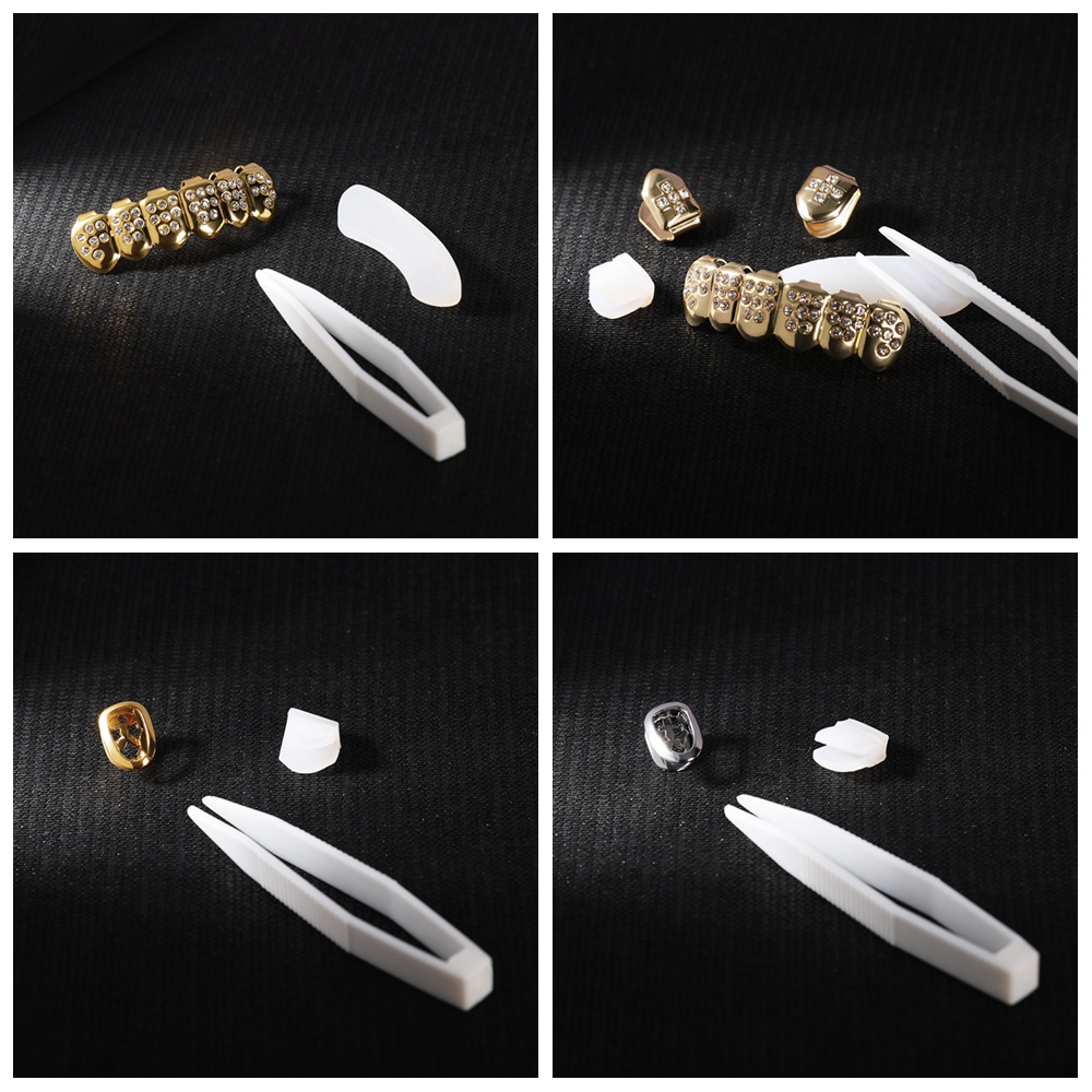 Răng Giả Mạ Vàng 18k Đánh Bóng Phong Cách hip hop Với Nắp Nướng Đáy Thấp cz zircon