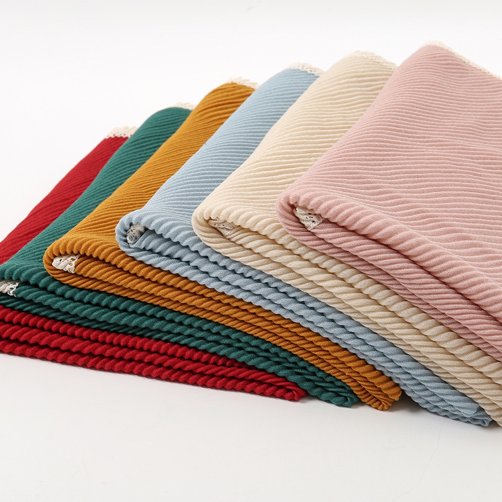 Khăn Choàng cotton Dài Mềm Mại Màu Trơn Xếp Ly Kiểu Đạo Hồi 160 * 66cm