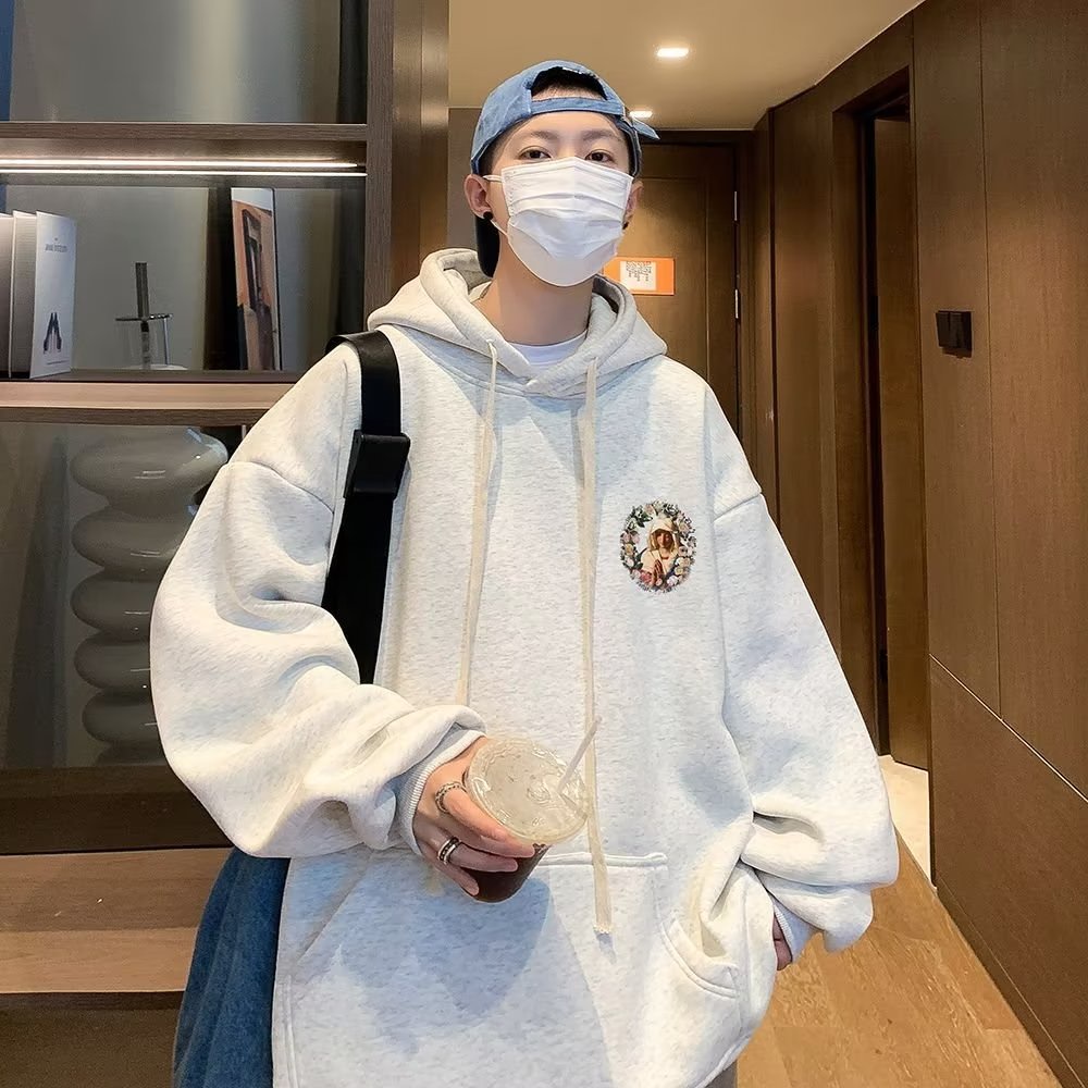 Áo hoodie nam big size M-8XLÁo hoodie cotton Nhung Dày Tay Dài Dáng Rộng In Họa Tiết Hoạt Hình Và Hoa vintage Thời Trang Mùa Thu Cho Nam