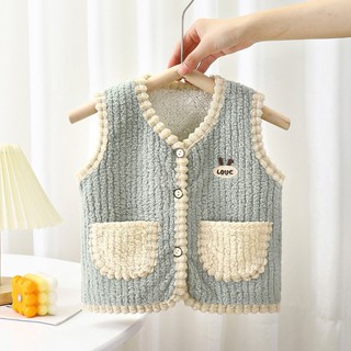  Vận Chuyển Nhanh 80-130CM Trẻ Em Thoải Mái Ấm Áo Vest Phiên Bản Hàn Quốc Bé Trai Bé Gái Puff Lông Cừu Áo Đáy Áo Vest Bé Dày Túi Cardigan 