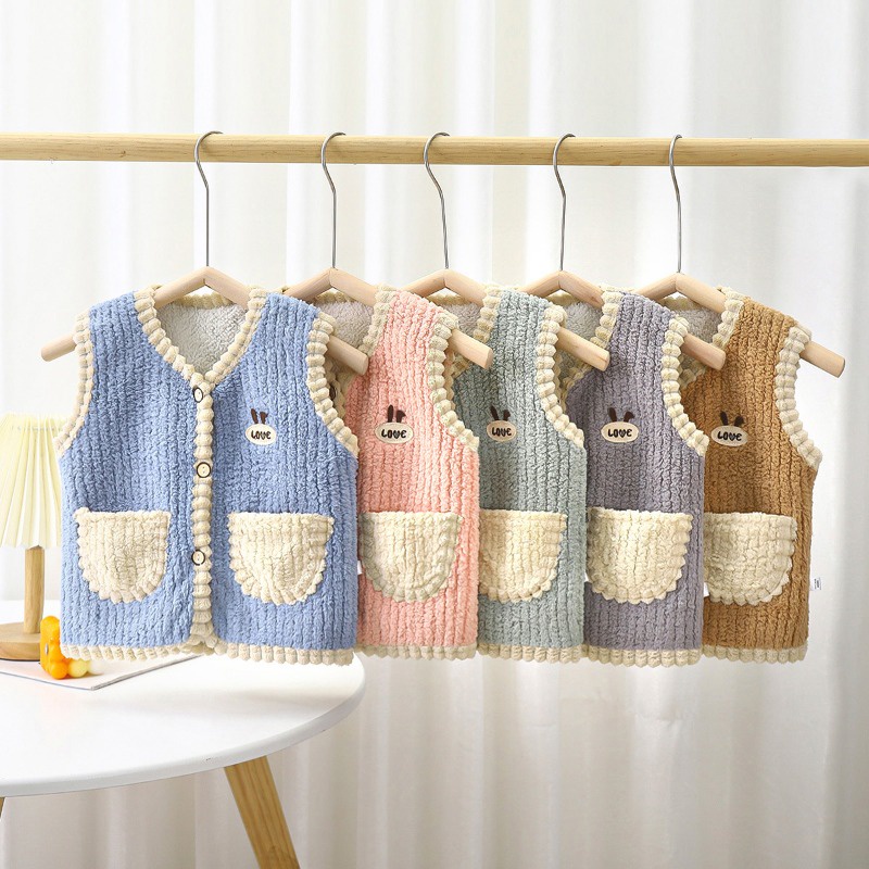 【YAOEENH】Áo Khoác cardigan Không Tay 80-130cm Bằng Lông Cừu Dày Dặn Giữ Ấm Thoải Mái Phong Cách Hàn Quốc Cho Bé Trai Bé Gái Hàng Có Sẵn Giao Hàng Nhanh Chóng