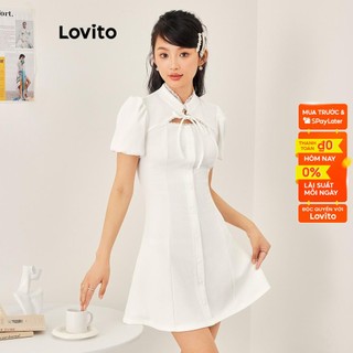 Đầm mini Lovito màu trơn cột dây phía trước ren tay ngắn xòe phong cách dễ thương dành cho nữ L53AD038 (trắng)