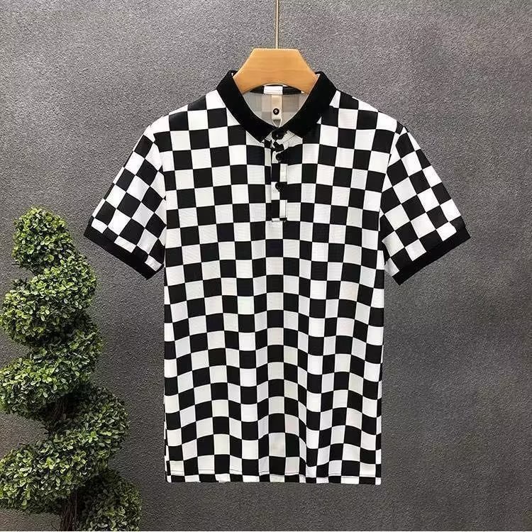 Áo Thun polo Họa Tiết Sọc Caro Màu Xanh Lá / Đen Phong Cách Hàn Quốc Thời Trang Cho Nam s-5xl 2023