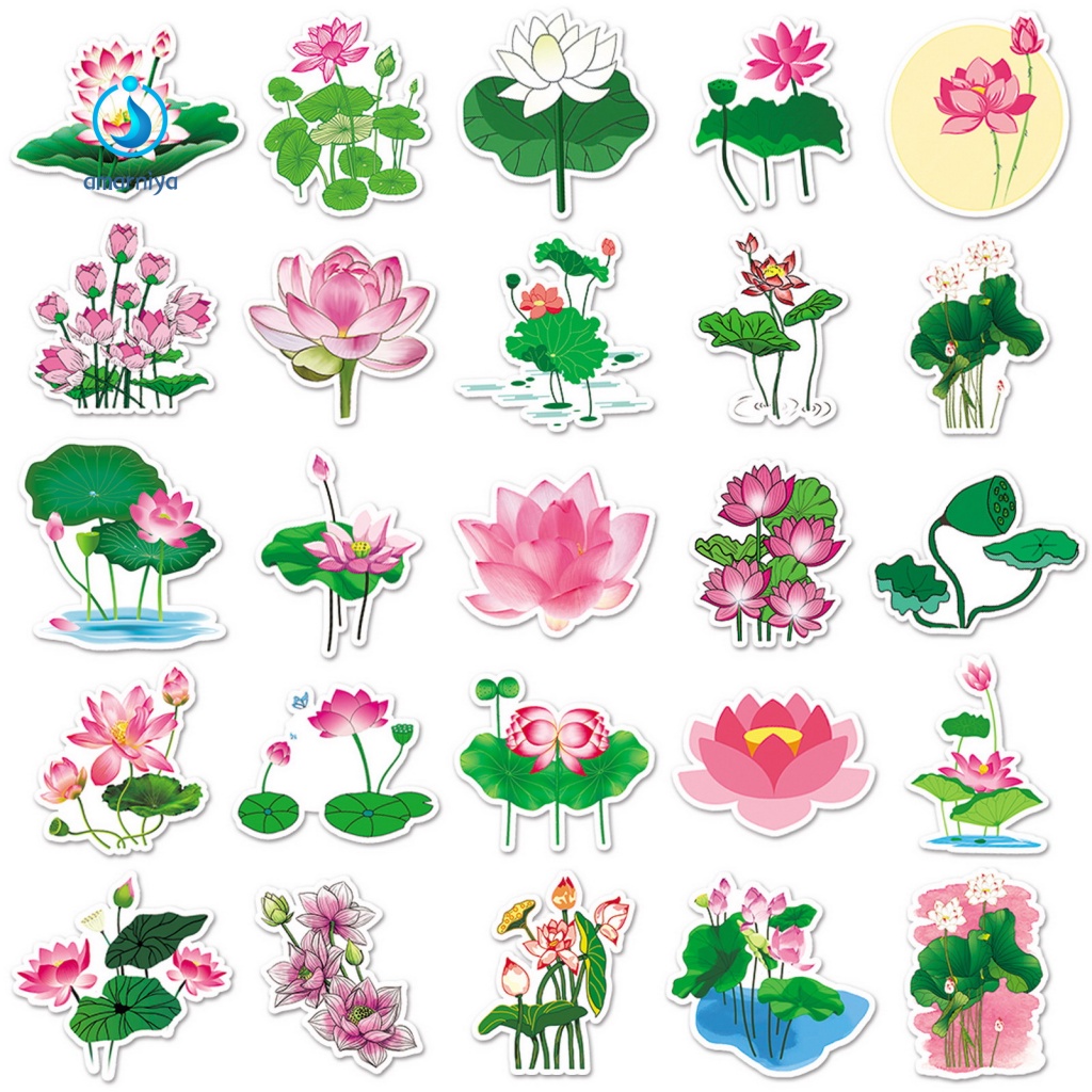 Bộ 50 sticker Dán Hình Hoa Sen Không Phai Màu