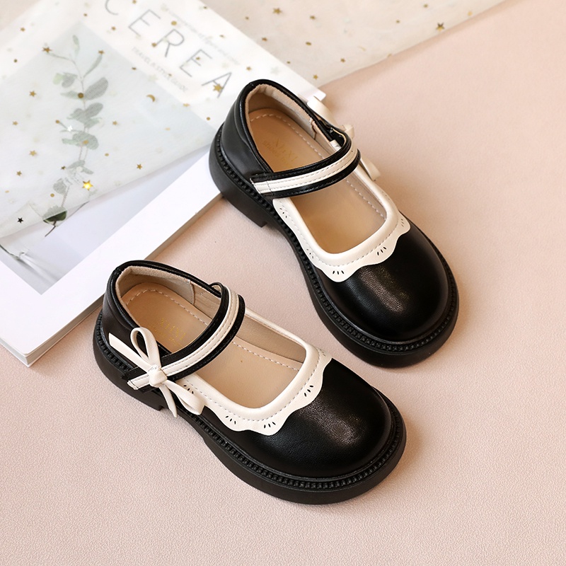 Rumphius Giày Da Đế Mềm Chống Trượt Thoải Mái Đính Nơ Xinh Xắn Cho Bé Gái size 23-36