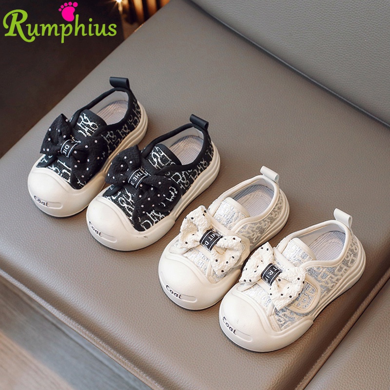 Rumphius Giày Lưới Đế Mềm Chống Trượt Thêu Họa Tiết Chấm Bi Đính Nơ Xinh Xắn Cho Bé Gái size 22-31