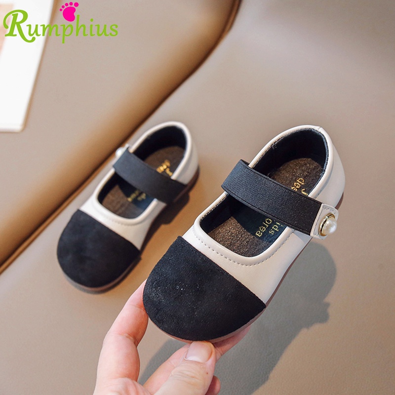Rumphius Giày Da Nhám Đế Mềm Chống Trượt Đính Ngọc Trai Giả Dễ Thương Cho Bé Gái size 21-30