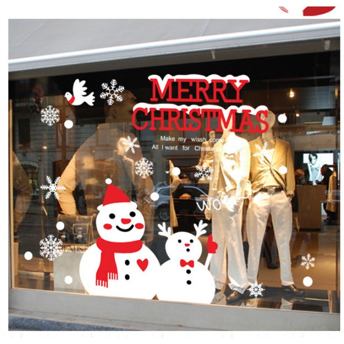 Decal trang trí noel hít tĩnh điện hai mặt không dơ kính Mẫu Hai Người Tuyết Đáng Yêu