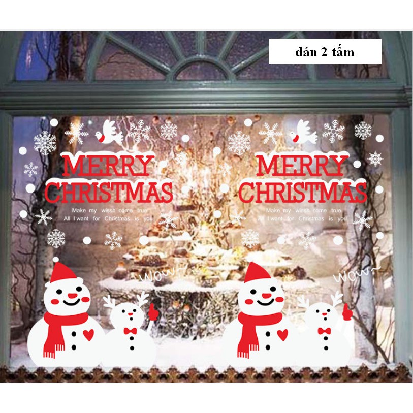 Decal trang trí noel hít tĩnh điện hai mặt không dơ kính Mẫu Hai Người Tuyết Đáng Yêu