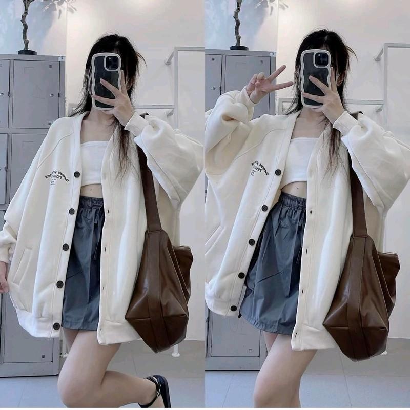 Áo khoác nỉ cardigan in chữ