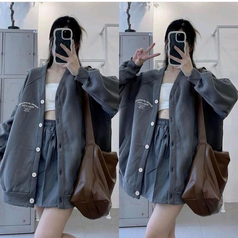 Áo khoác nỉ cardigan in chữ