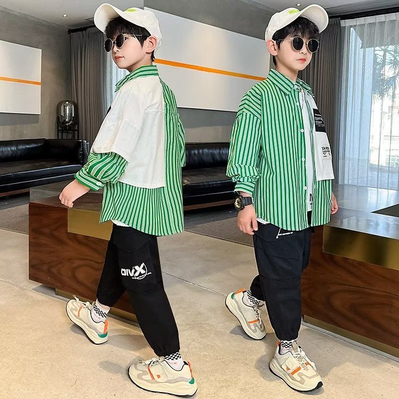 Mới Áo Sơ Mi Tay Dài Dáng Rộng Chất Liệu 100% cotton Dành Cho Bé Trai