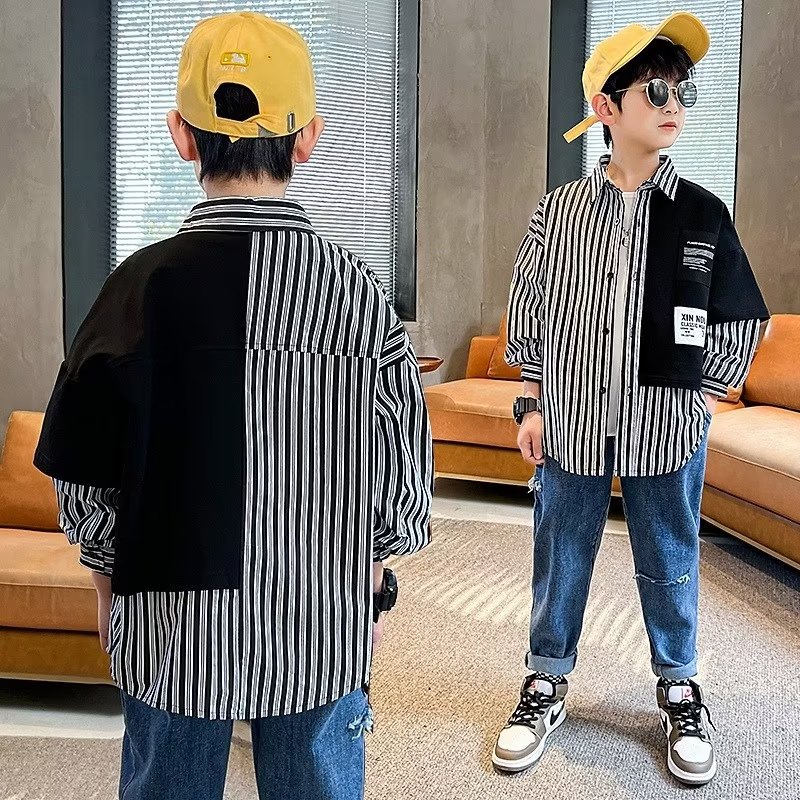 Mới Áo Sơ Mi Tay Dài Dáng Rộng Chất Liệu 100% cotton Dành Cho Bé Trai