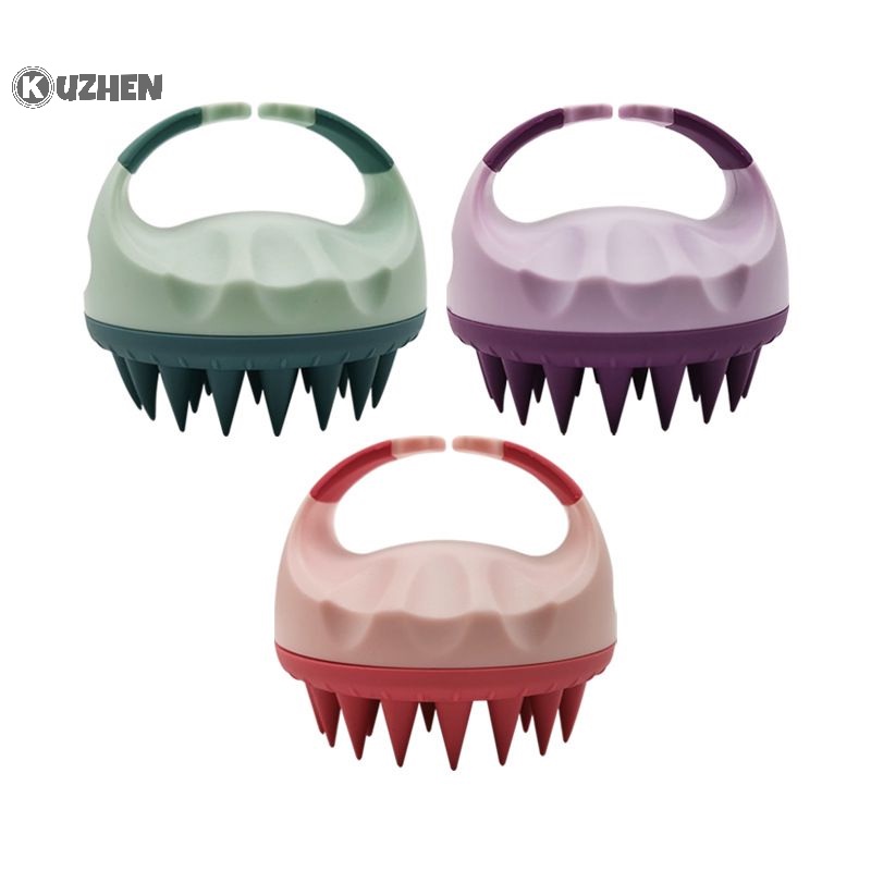 Kuzhen Bàn Chải Gội Đầu massage Da Đầu Cầm Tay Hình Tròn Bằng Silicon Mềm