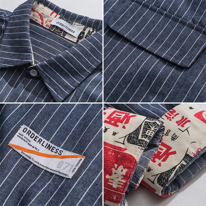 Áo Sơ Mi Nam Dài Tay Dáng Rộng Họa Tiết Sọc Dọc Trẻ Trung