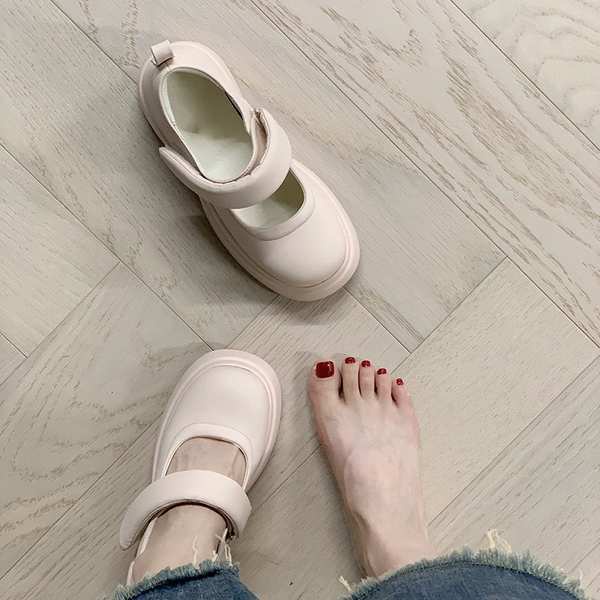 Giày Cao Gót Da Quai Dán Phong Cách Retro Mary Jane Cute