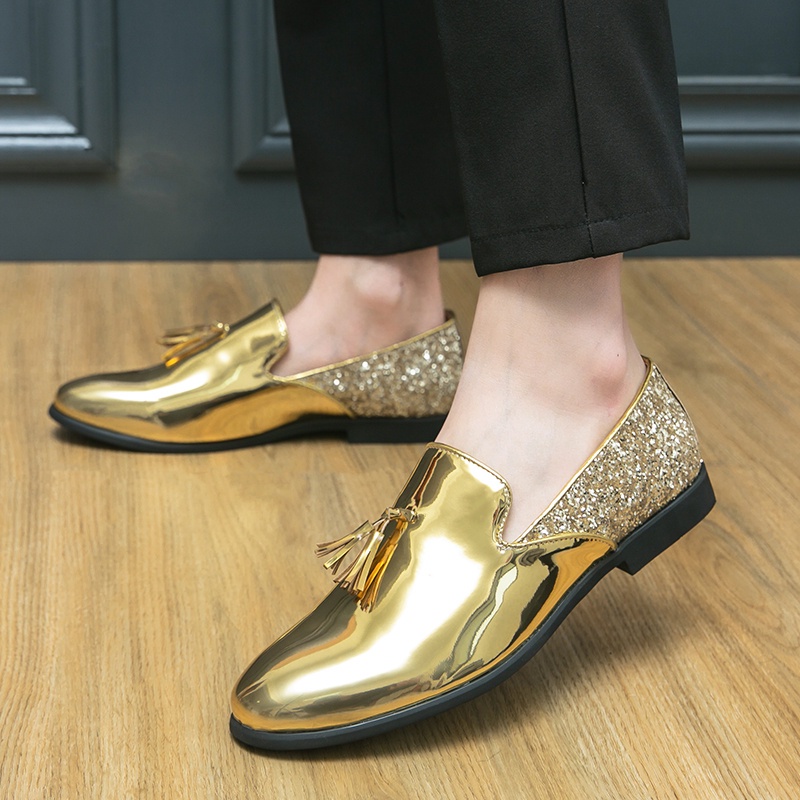 Italia Giày Lười Phối Tua Rua Màu Vàng Bóng Phong Cách Trang Trọng Thời Trang Cho Nam