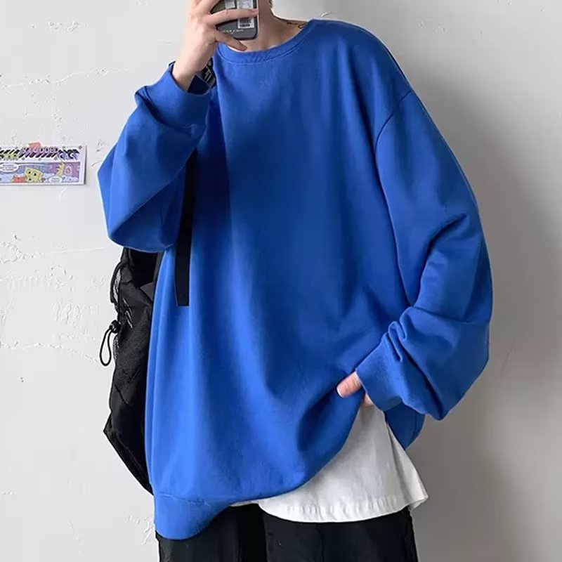 Áo sweater Tay Dài Cổ Tròn Dáng Rộng Màu Trơn Thời Trang Thu Đông Cho Nam Và Nữ