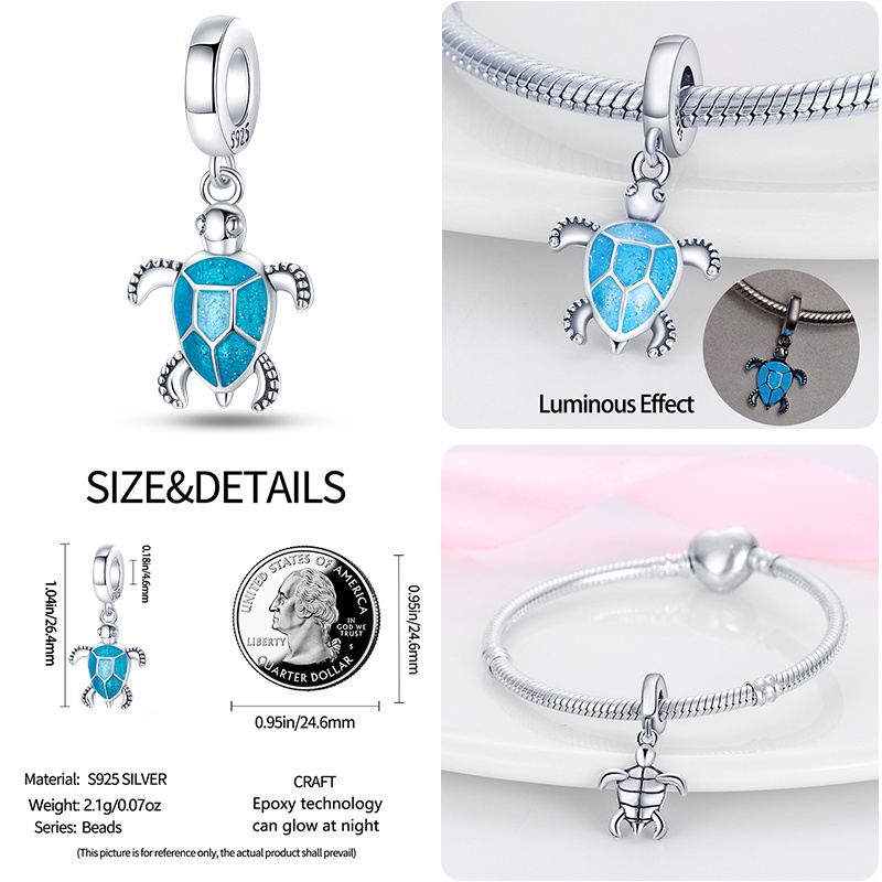 PANDORA Hạt Charm Hình Rùa Biển 100% Bạc 925 Dùng Làm Trang Sức