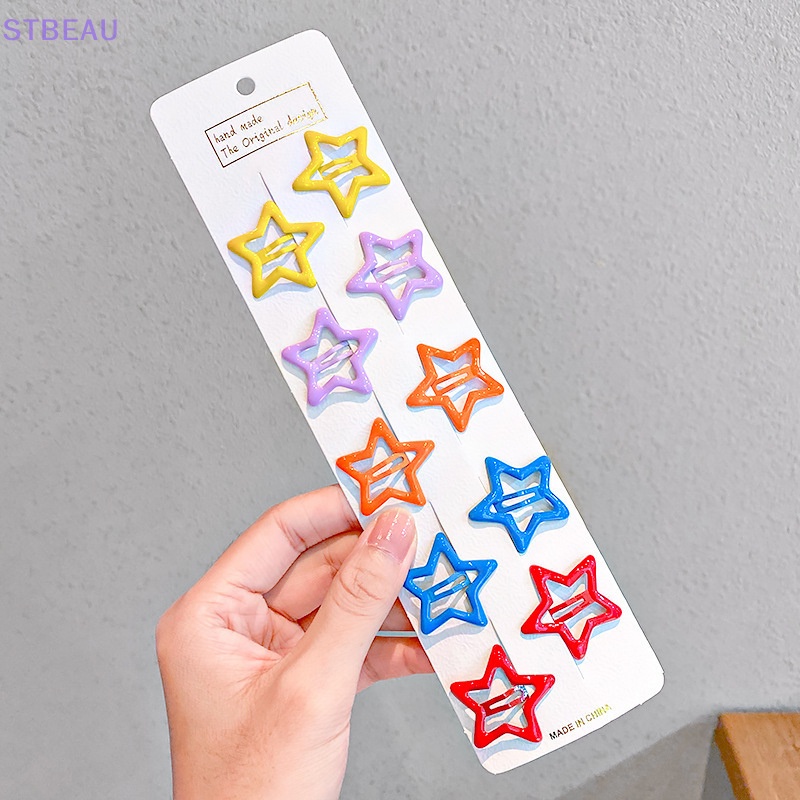 Set 10 Kẹp Tóc Hình Ngôi Sao / Giọt Nước Nhiều Màu Dễ Thương Cho Bé Gái