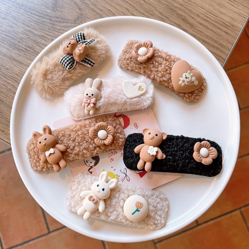 Kẹp Tóc Bên / Kẹp Tóc Hoạt Hình Hàn Quốc / Kẹp Tóc Mái bb Hình Gấu Bông Dễ Thương Cho Bé Gái Mùa Thu Đông