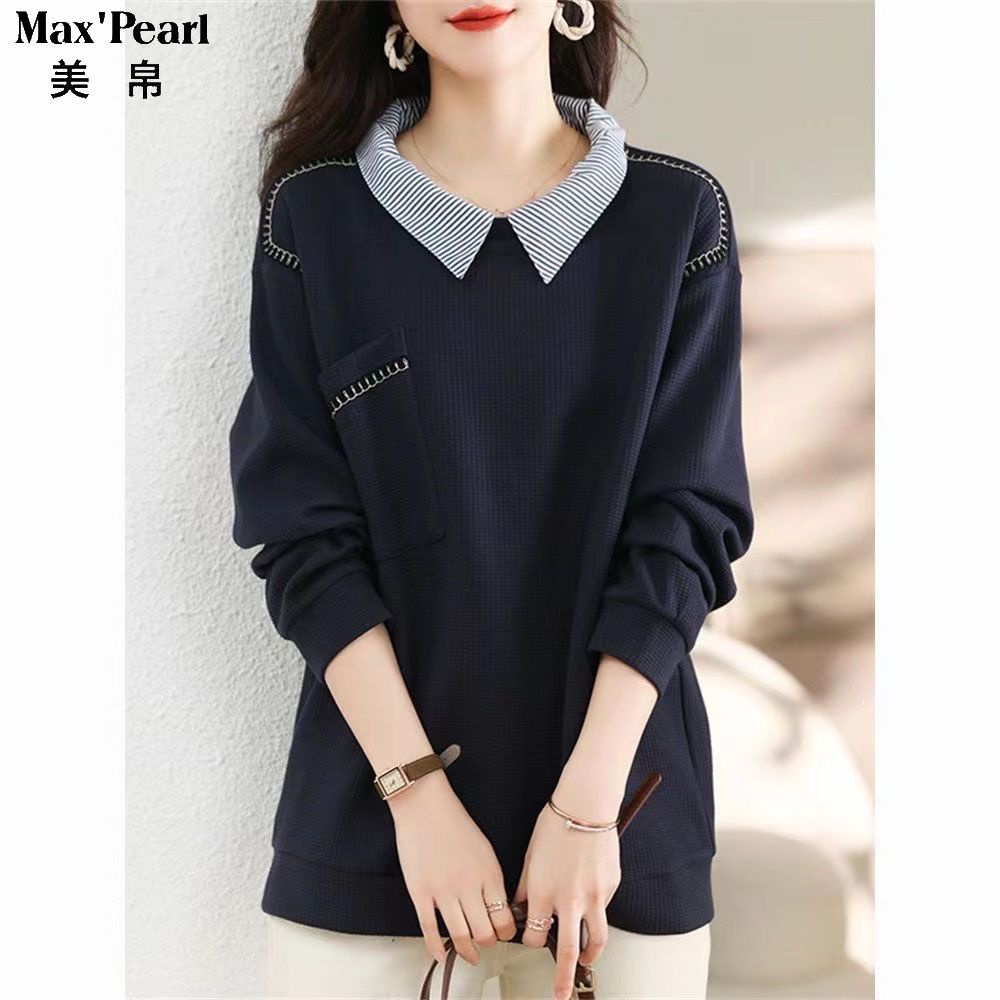 Áo Thun polo Dài Tay Dáng Rộng Giả Hai Lớp Thời Trang Xuân Thu Mới Cho Nữ