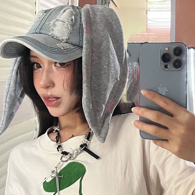 Dễ Thương Mũ Cao Bồi Đính Tai Thỏ Dài Giải Tỏa Căng Thẳng Phong Cách Cao Bồi