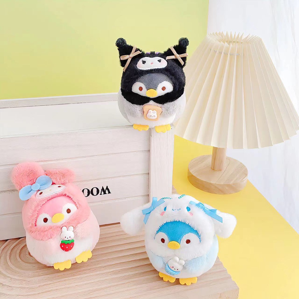 Kawaii sanrio Móc Khóa Nhồi Bông Hình Chim Cánh Cụt Mặc Quần Áo Dễ Thương Làm Quà Sinh Nhật