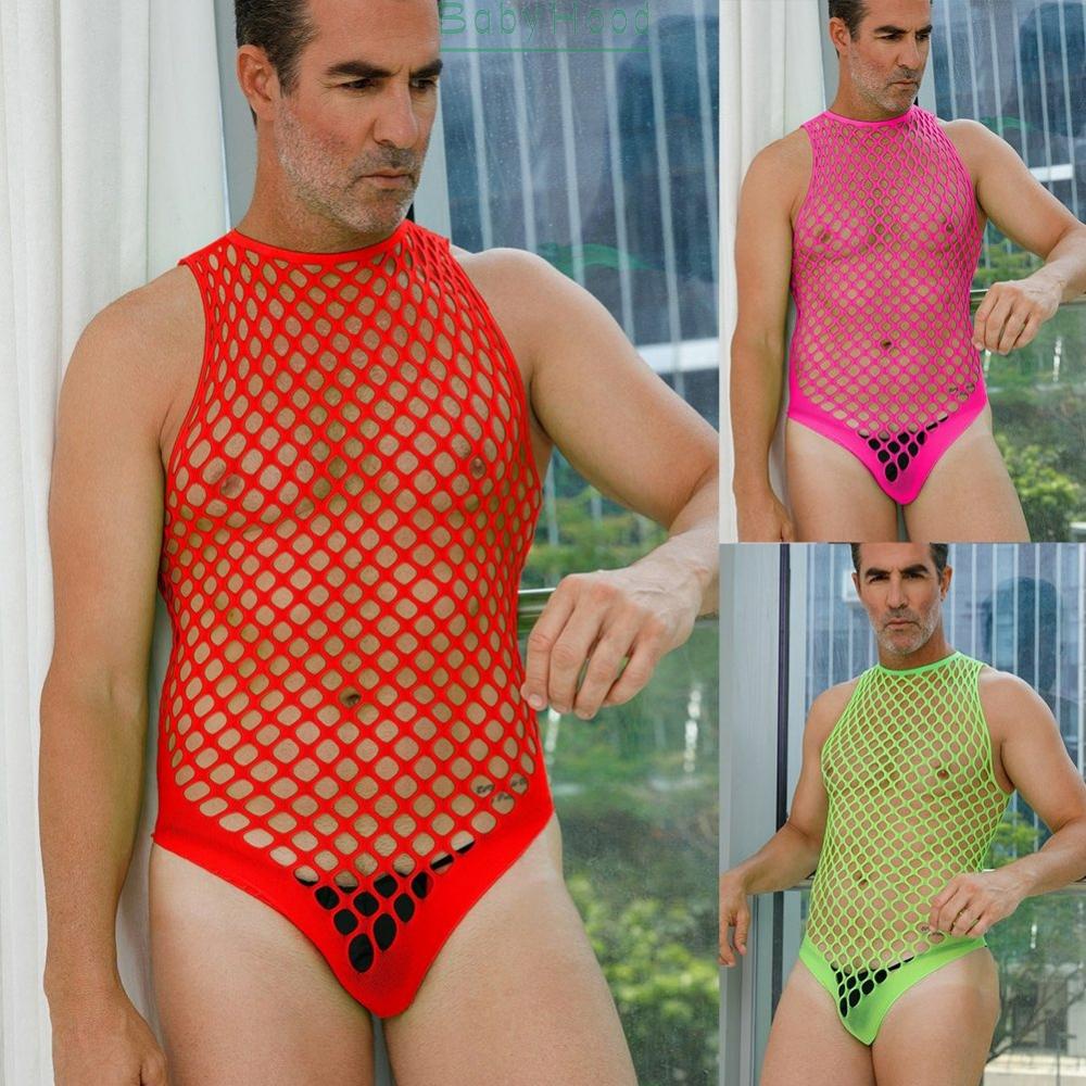 Men Gay Sissy Sexy Lace Mesh Fishnet Bodystocking See Through Lingerie Bodysuit#BBHOOD