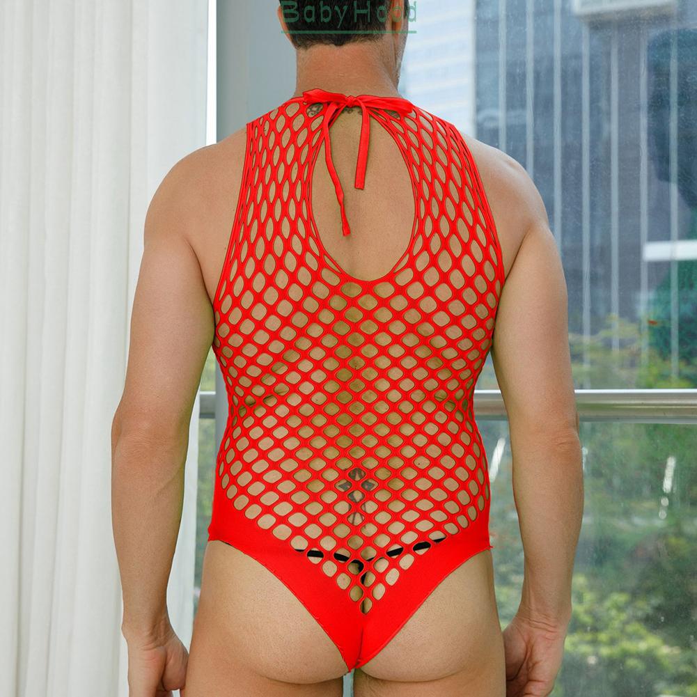 Men Gay Sissy Sexy Lace Mesh Fishnet Bodystocking See Through Lingerie Bodysuit#BBHOOD