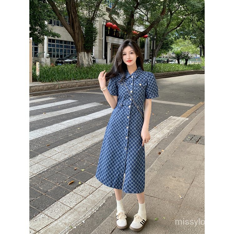 Đầm denim In Chữ Ẩn Thịt Cỡ Lớn Ôm Dáng Vừa Vặn Độc Đáo Cho Nữ