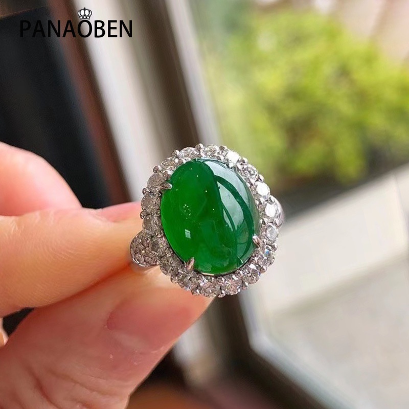 Panama Nhẫn Bạc Đính Đá Ngọc Bích Màu Xanh Lá Tự Nhiên Thời Trang Cao Cấp Phong Cách vintage Cho Nữ