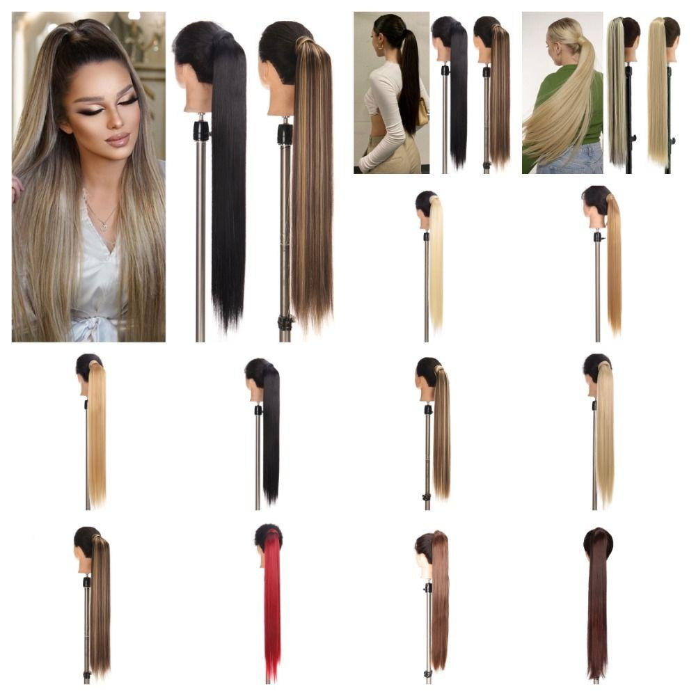 Isitaftb Kẹp Tóc Giả Đuôi Ngựa Thẳng Dài Tự Nhiên Mềm Mịn 33 Inches Dành Cho Bạn Nữ / Bé Gái