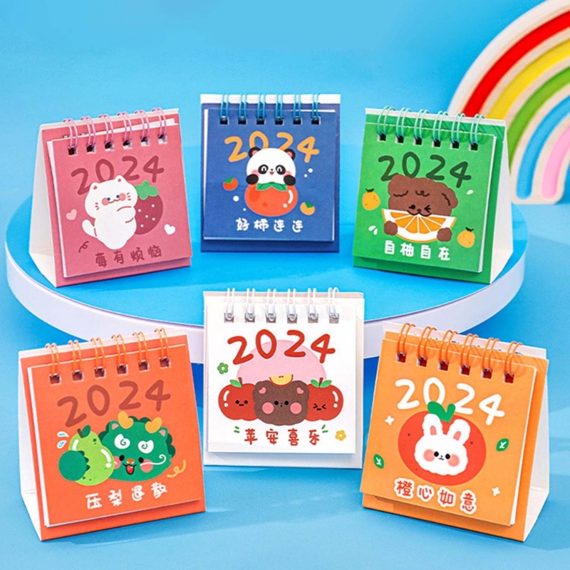 Lịch Để Bàn mini Năm 2024 Dạng Lật Hình Hoạt Hình Dễ Thương Trang Trí Nhà Cửa / Trường Học / Văn Phòng