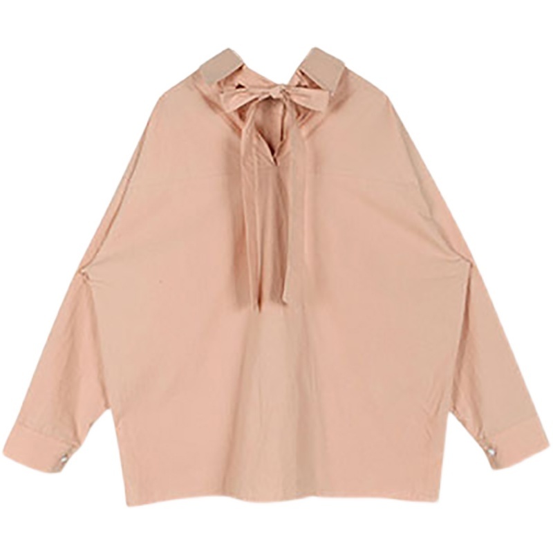 Áo sơ mi nữ RENJIANVSHENG tay dài dáng rộng màu hồng thời trang Hàn Quốc