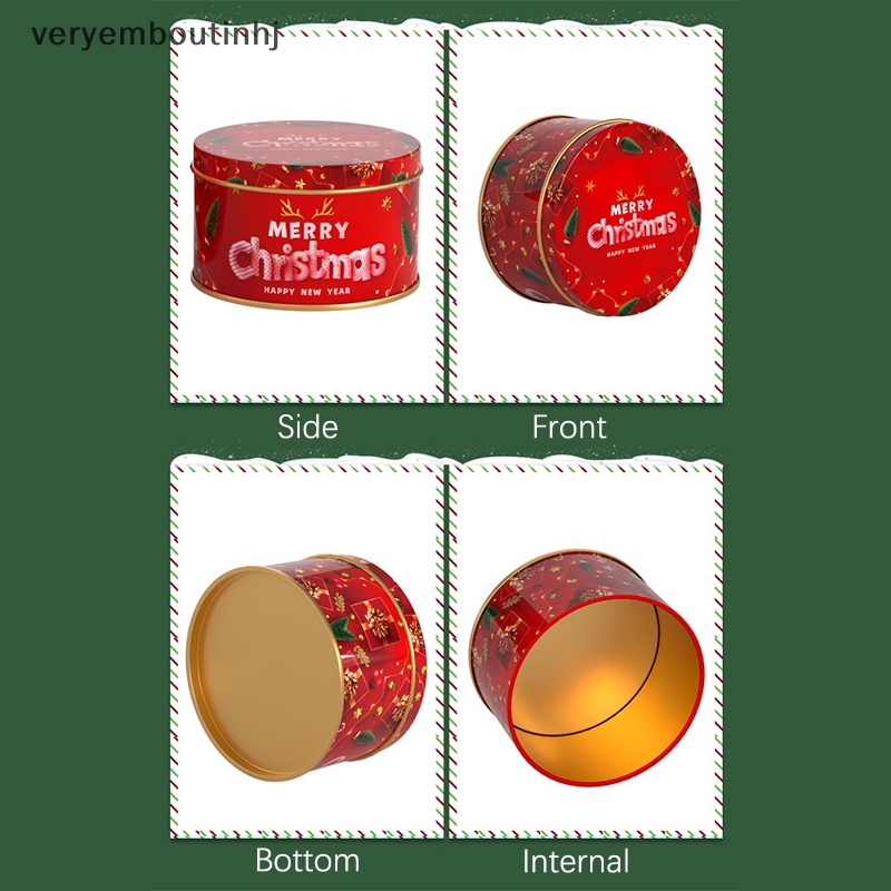 Hj Hộp Thiếc Tròn Đựng Kẹo / Bánh Quy Trang Trí Giáng Sinh / Quà Tặng n
