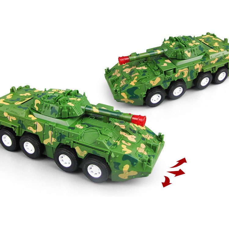 Xe tăng biến hình Robot tự động có đèn và nhạc, ô tô đồ chơi cho bé E1331